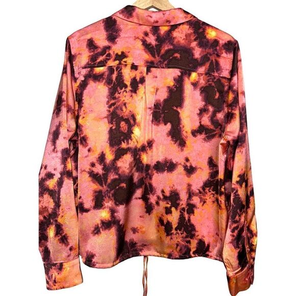 Rebecca Minkoff Women’s Sunset Blouse PL Petite Large Orange Tie Dye NWT - Picture 3 of 4